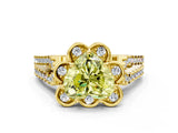 Yellow gold Fancy Yellow Heart  Halo Diamond Floral Split Shank Engagement Ring 1