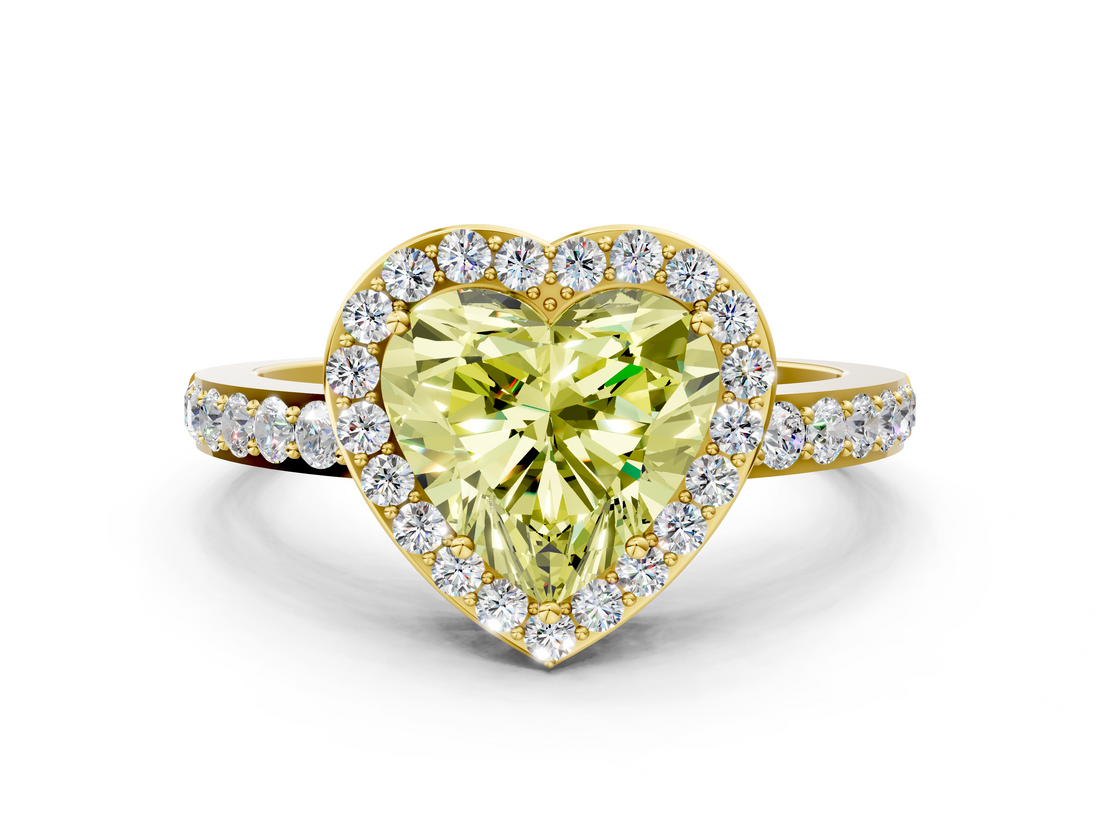 Yellow gold Fancy Yellow Heart  Halo Diamond Pavé Band Ring with Prong Setting_20