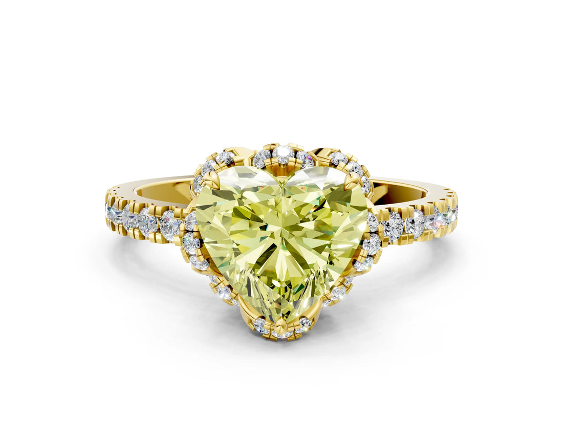 Yellow gold Fancy Yellow Heart  Halo Diamond Pave Band Ring with Four-Prong Setting_15