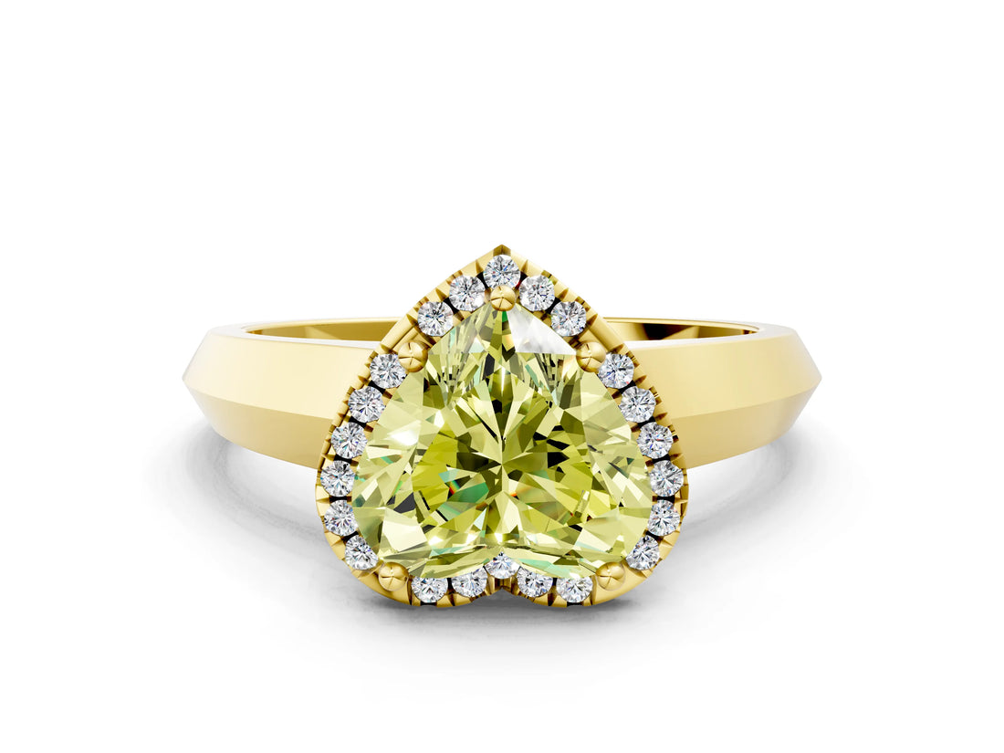 Yellow gold Fancy Yellow Heart  Halo Diamond Ring with Cathedral Band and Four-Prong Setting_49