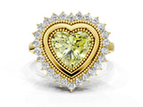 Yellow gold Fancy Yellow Heart  Halo Diamond Ring with Milgrain Edge and Round Prong Setting_25
