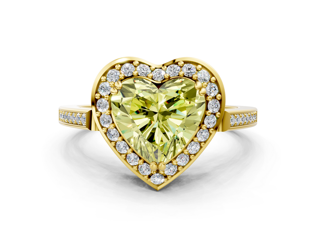 Yellow gold Fancy Yellow Heart  Halo Diamond Ring with Split Shank and Four-Prong Setting_64