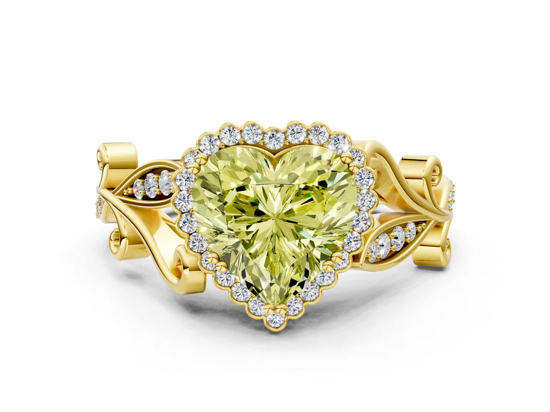 Yellow gold Fancy Yellow Heart  Halo Diamond Ring with Vintage Split Shank and Four-Prong Setting_20
