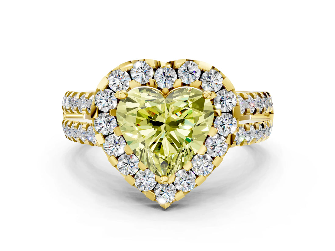 Yellow gold Fancy Yellow Heart  Halo Diamond Split Shank Engagement Ring with Prong Setting_51