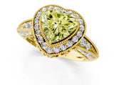 Yellow gold Fancy Yellow Heart  Halo Diamond Split Shank Ring with Milgrain Detail_50