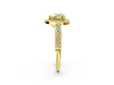 Yellow gold Fancy Yellow Heart  Halo Milgrain Solitaire with Bezel Set Side Stones and Pave Band_35