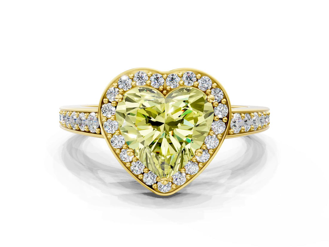 Yellow gold Fancy Yellow Heart  Halo Pavé Diamond Engagement Ring with Bezel Setting_37