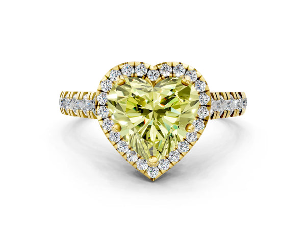 Yellow gold Fancy Yellow Heart  Halo Pavé Diamond Engagement Ring with Four-Prong Setting