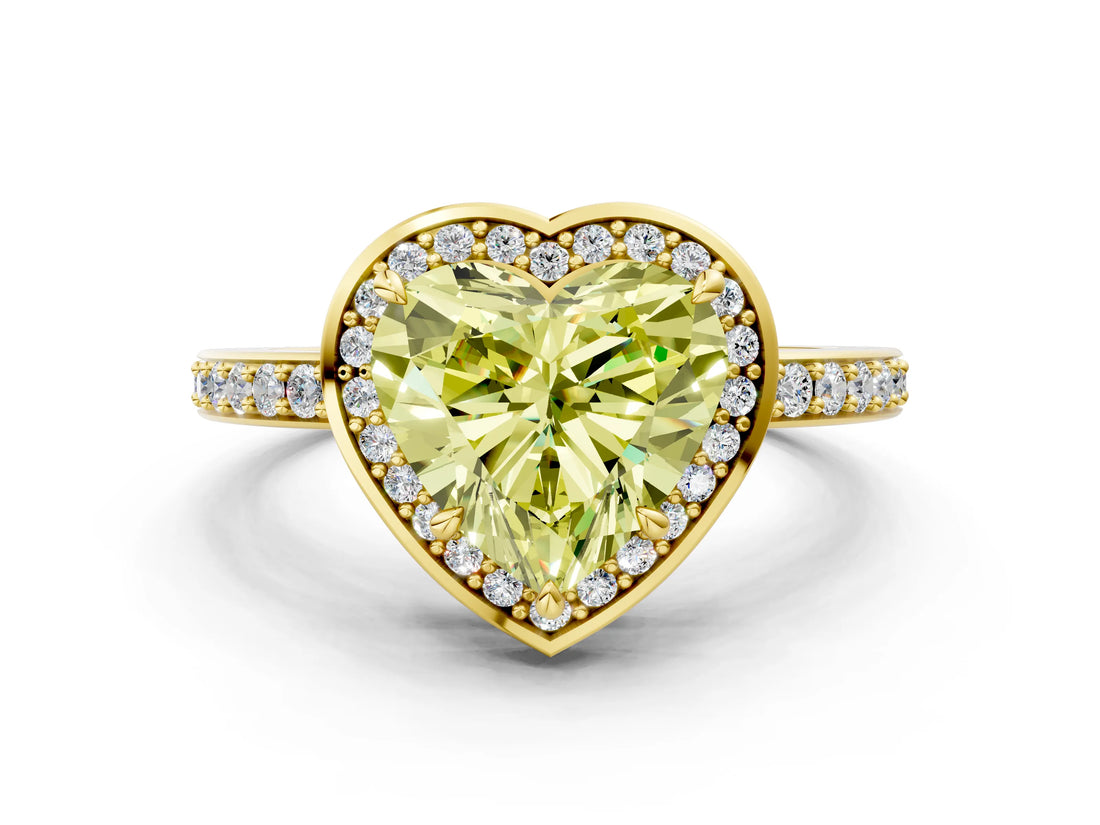Yellow gold Fancy Yellow Heart  Halo Pave Band Solitaire Ring with Prong Setting_66