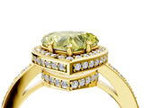 Yellow gold Fancy Yellow Heart  Halo Pave Band Solitaire Ring with Prong Setting_70