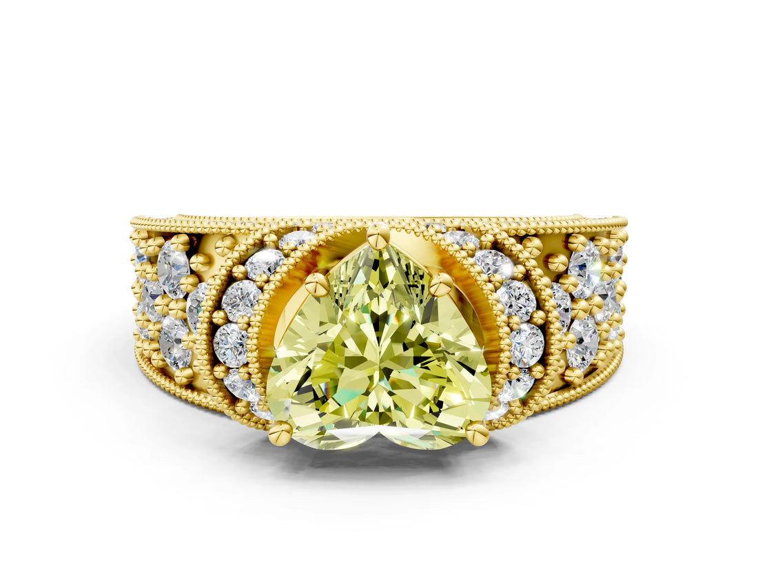 Yellow gold Fancy Yellow Heart  Halo Pave Diamond Engagement Ring with Milgrain Detailing_49