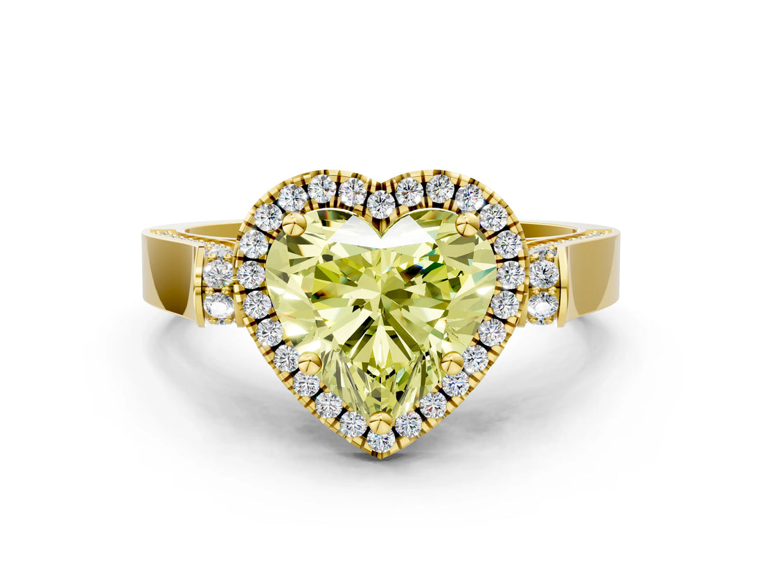 Yellow gold Fancy Yellow Heart  Halo Pave Split Shank Prong Setting Ring_26