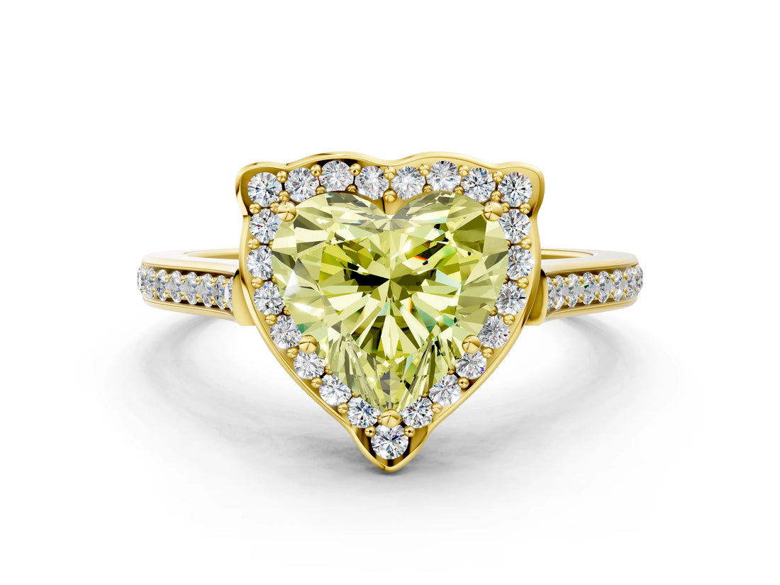 Yellow gold Fancy Yellow Heart  Halo Round Diamond Pave Band with Four-Prong Setting_38
