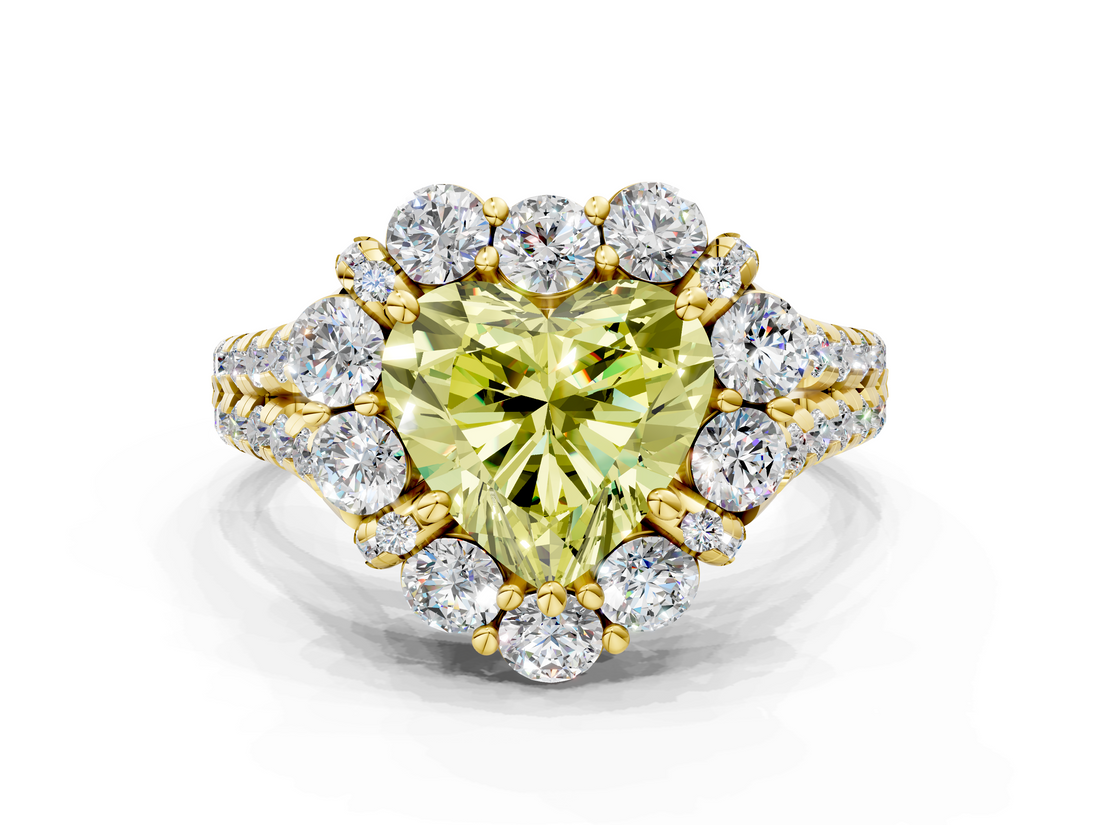 Yellow gold Fancy Yellow Heart  Halo Split Shank Diamond Engagement Ring with Pave Band and Four-Prong Setting_54