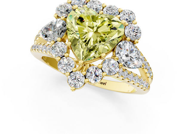Yellow gold Fancy Yellow Heart  Halo Split Shank Diamond Engagement Ring with Prong Setting
