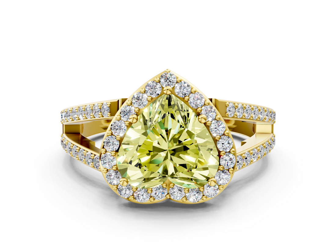 Yellow gold Fancy Yellow Heart  Halo Split Shank Diamond Ring with Four-Prong Setting_32