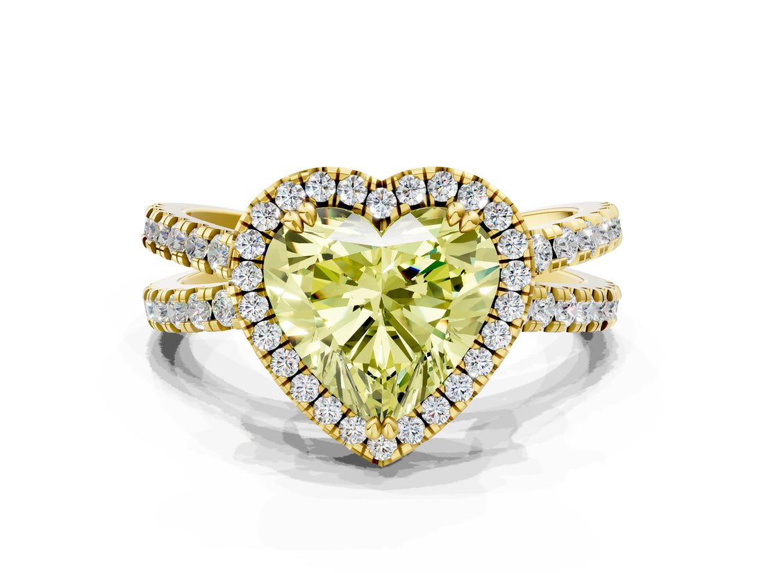 Yellow gold Fancy Yellow Heart  Halo Split Shank Diamond Ring with Pavé Setting_26