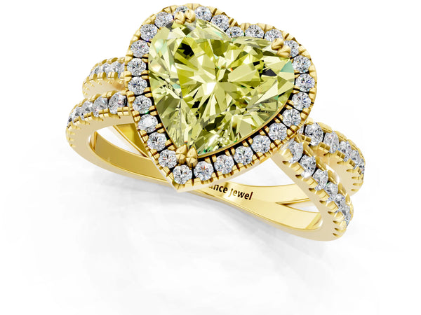 Yellow gold Fancy Yellow Heart  Halo Split Shank Diamond Ring with Pavé Setting