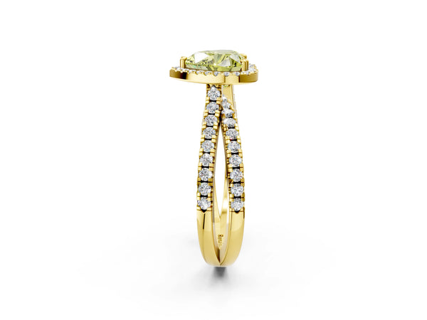 Yellow gold Fancy Yellow Heart  Halo Split Shank Diamond Ring with Pavé Setting