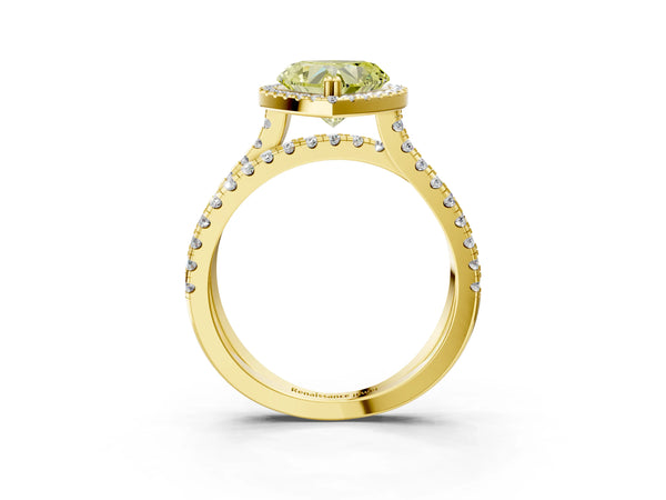 Yellow gold Fancy Yellow Heart  Halo Split Shank Diamond Ring with Pavé Setting