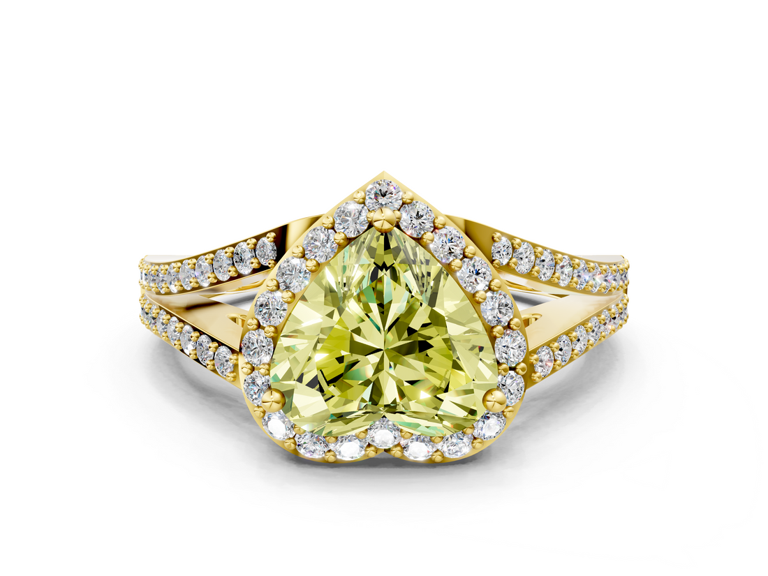 Yellow gold Fancy Yellow Heart  Halo Split Shank Diamond Ring with Prong Setting_20