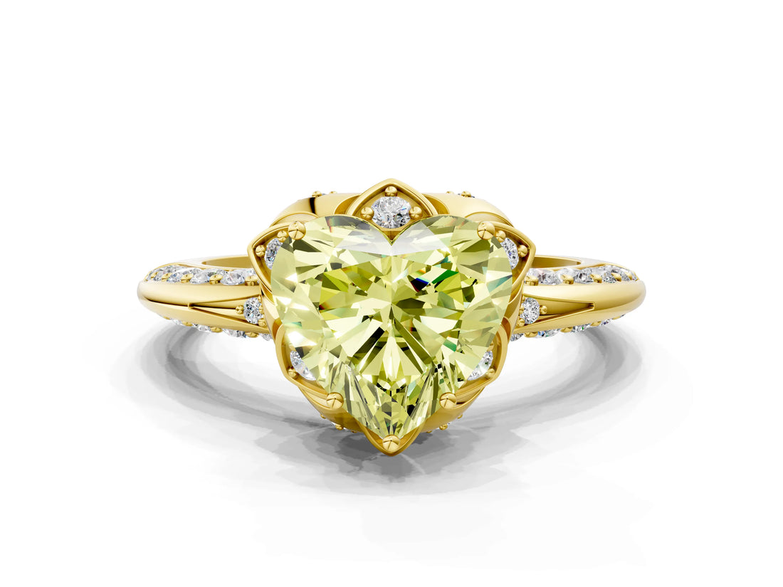 Yellow gold Fancy Yellow Heart  Halo Split Shank Pave Diamond Ring with Petal Prong Setting_21