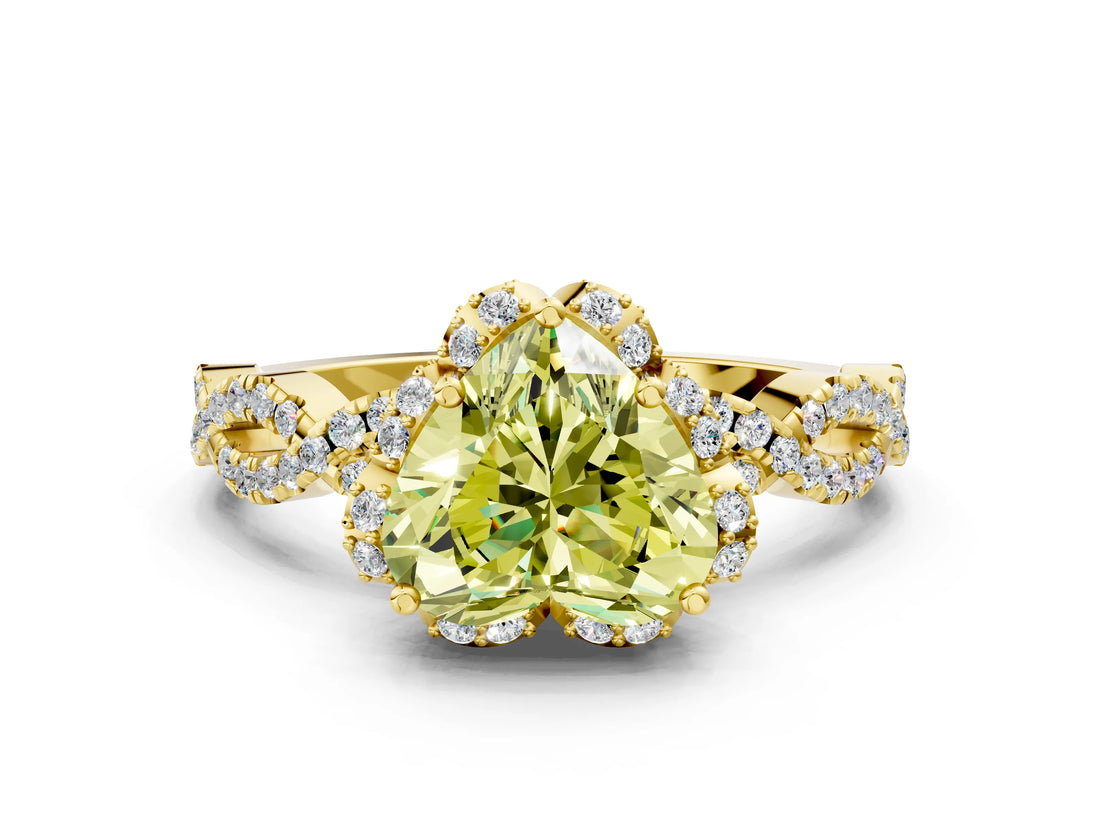 Yellow gold Fancy Yellow Heart  Halo Twist Band Solitaire Ring with Six-Prong Setting_32