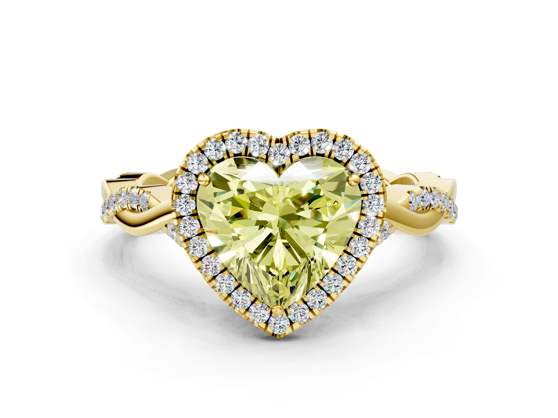 Yellow gold Fancy Yellow Heart  Halo Twist Band Solitaire Ring_20