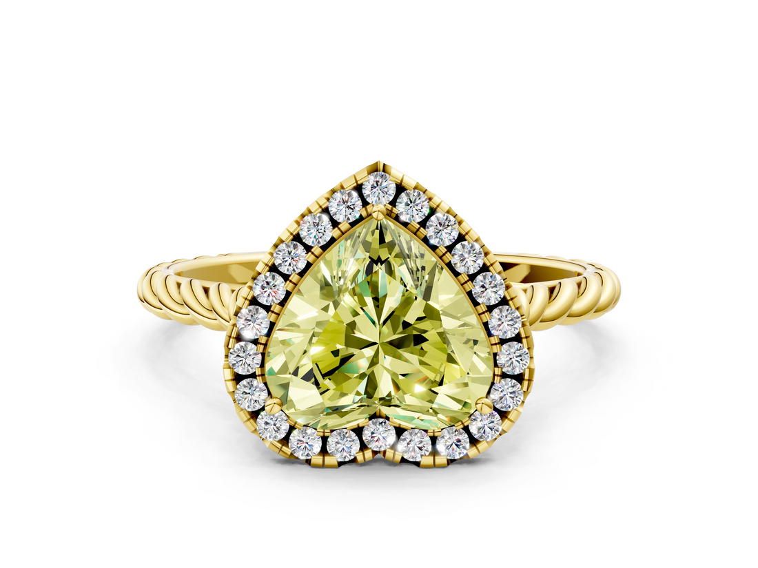 Yellow gold Fancy Yellow Heart  Halo Twisted Band Four-Prong Diamond Ring_20