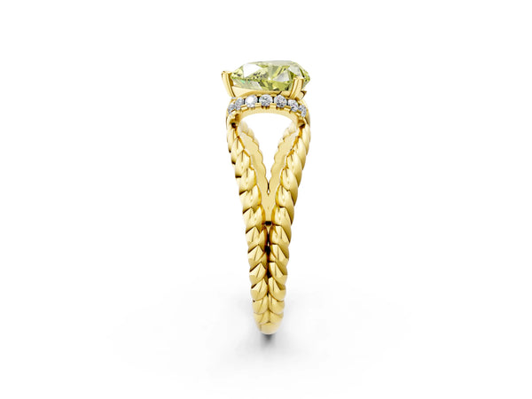 Yellow gold Fancy Yellow Heart  Halo Twisted Band Four-Prong Ring