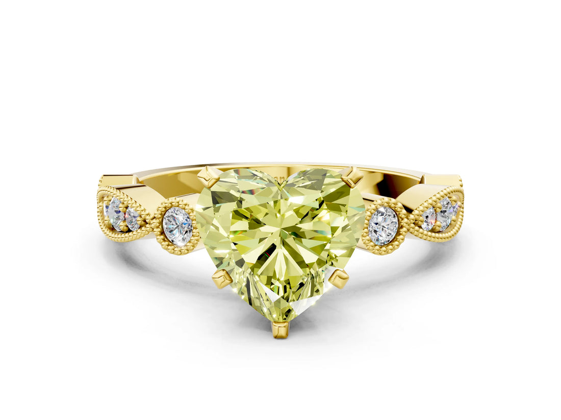 Yellow gold Fancy Yellow Heart  Milgrain Bezel Diamond Engagement Ring with Solitaire Prong Setting_138