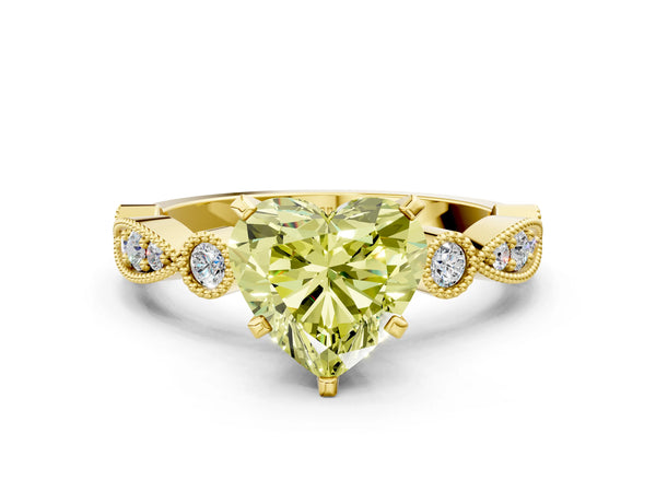 Yellow gold Fancy Yellow Heart  Milgrain Bezel Diamond Engagement Ring with Solitaire Prong Setting