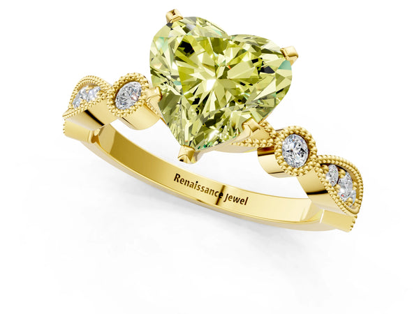 Yellow gold Fancy Yellow Heart  Milgrain Bezel Diamond Engagement Ring with Solitaire Prong Setting
