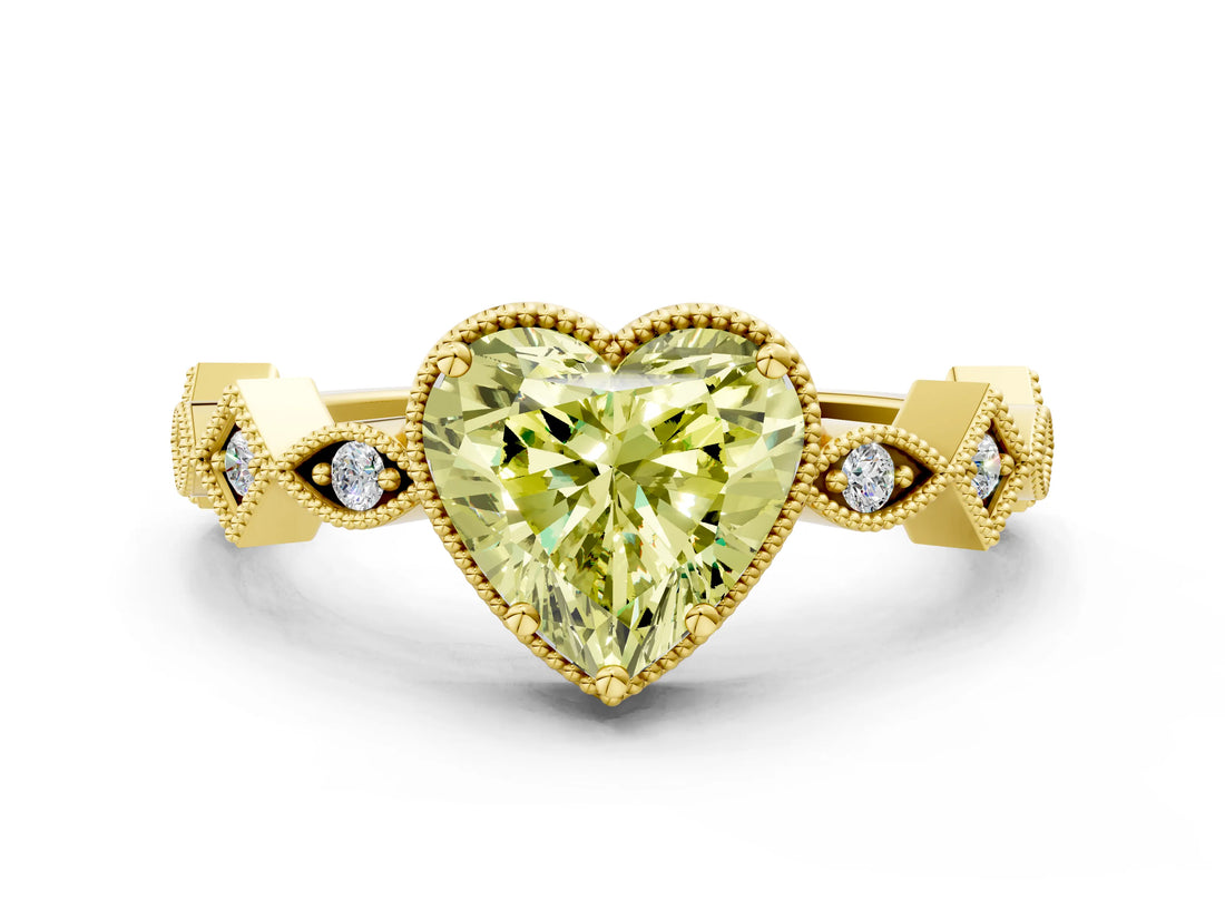 Yellow gold Fancy Yellow Heart  Milgrain Marquise Diamond Twist Band Ring_62