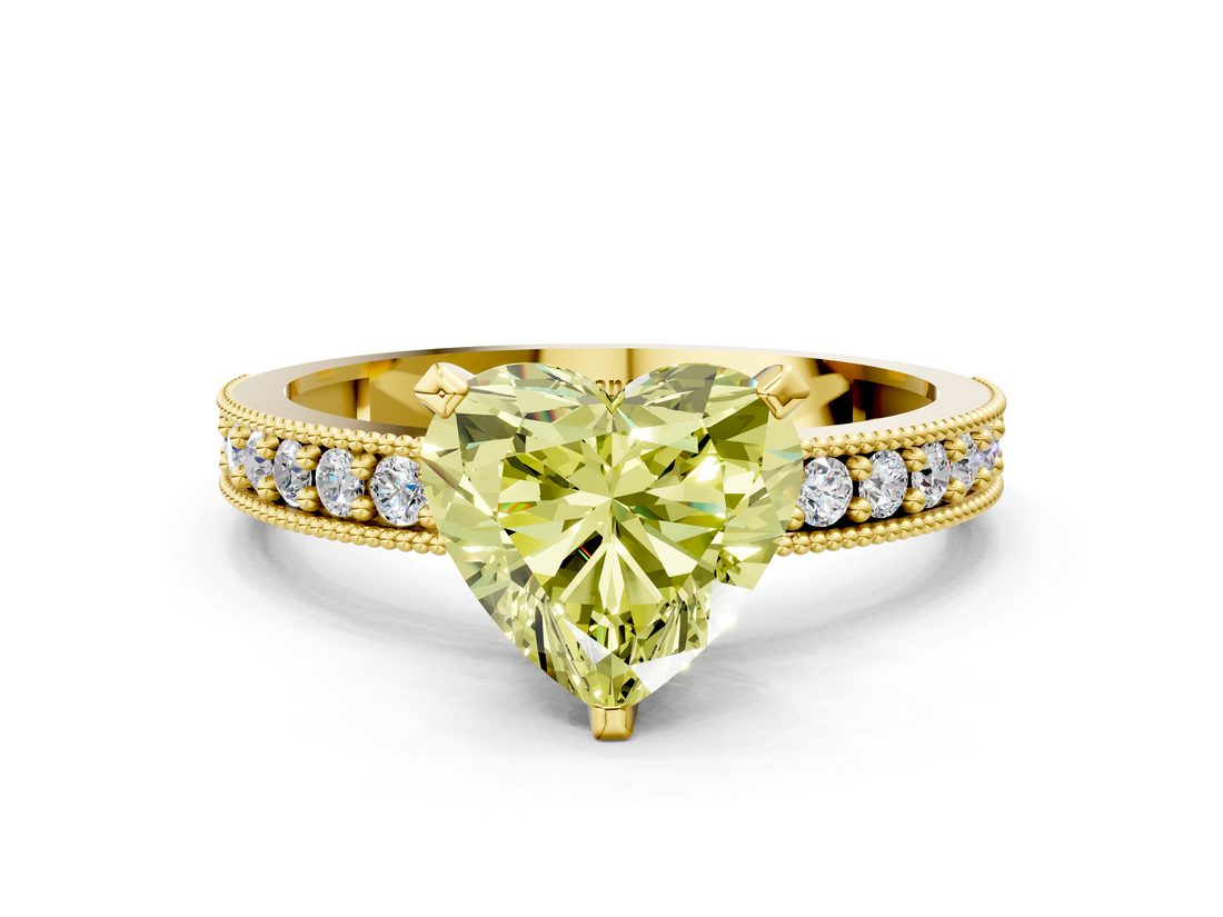 Yellow gold Fancy Yellow Heart  Milgrain Pave Diamond Engagement Ring with Four-Prong Setting_151