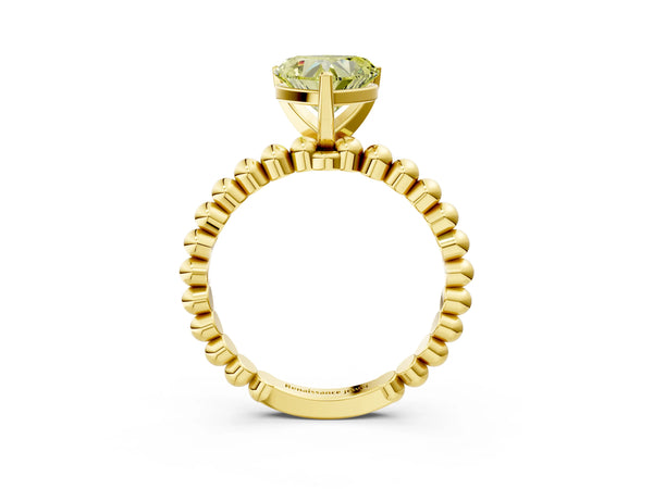 Yellow gold Fancy Yellow Heart Cut Diamond Solitaire Ring with Beaded Band and Prong Setting