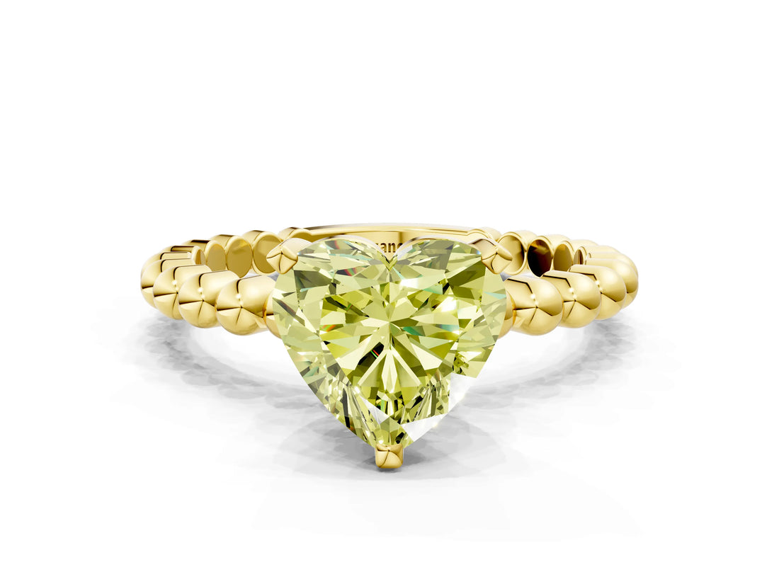 Yellow gold Fancy Yellow Heart  Solitaire Beaded Band Prong Setting Ring