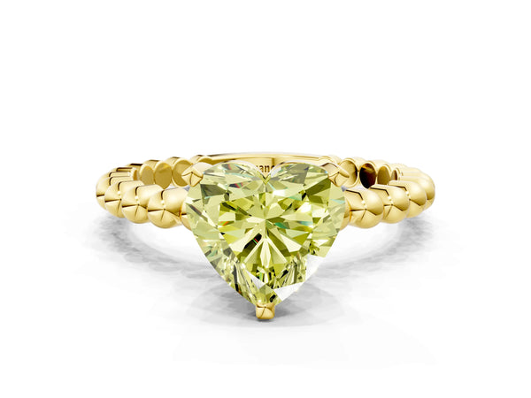 Yellow gold Fancy Yellow Heart Cut Diamond Solitaire Ring with Beaded Band and Prong Setting