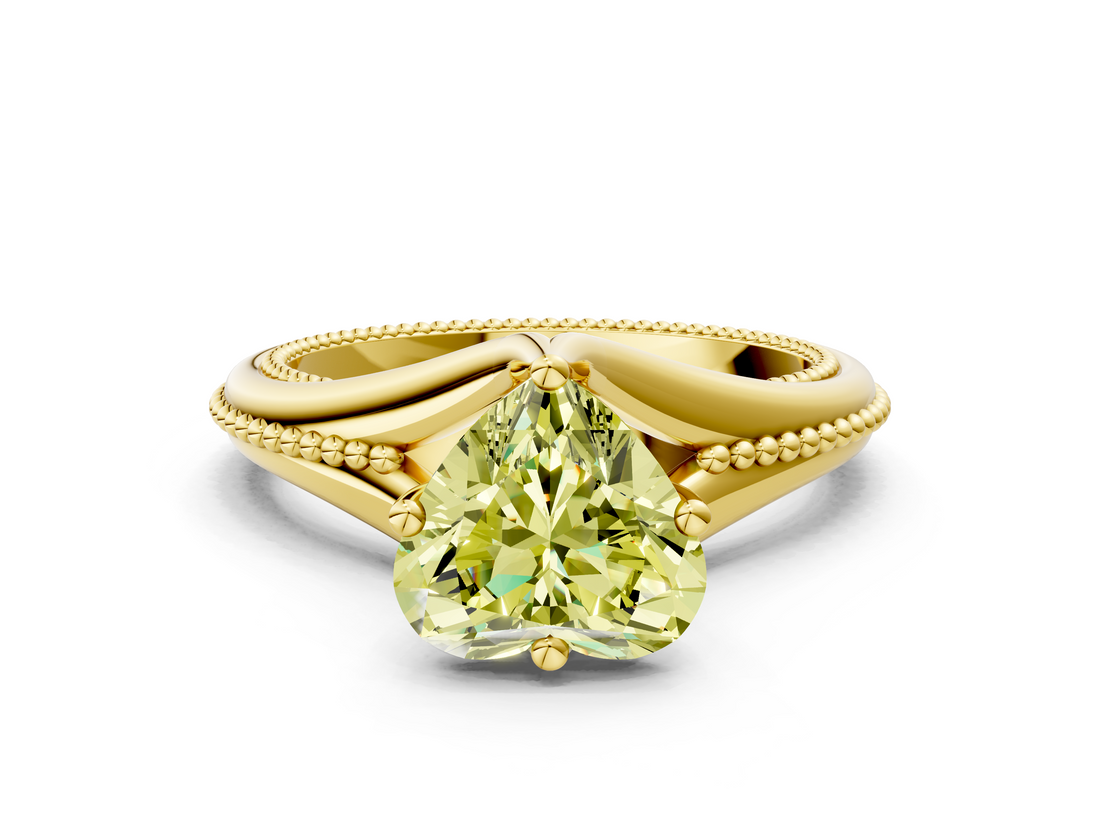 Yellow gold Fancy Yellow Heart  Solitaire Beaded Band Six-Prong Setting
