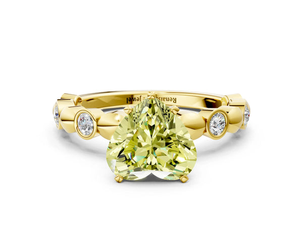 Yellow gold Fancy Yellow Heart  Solitaire Bezel-Set Diamond Ring with Beaded Band and Four-Prong Setting