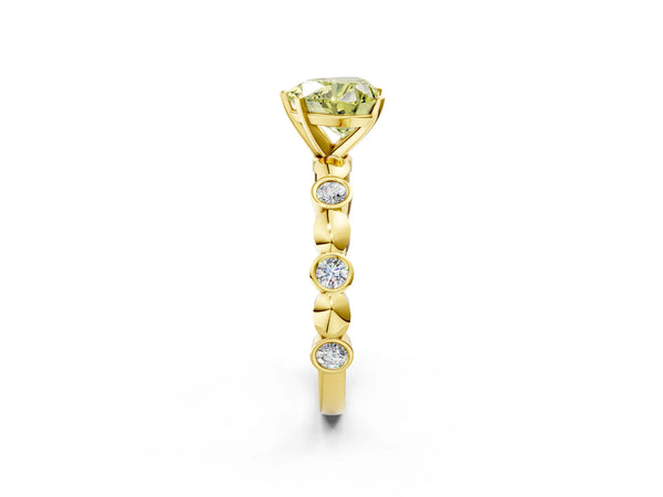 Yellow gold Fancy Yellow Heart  Solitaire Bezel-Set Diamond Ring with Beaded Band and Four-Prong Setting