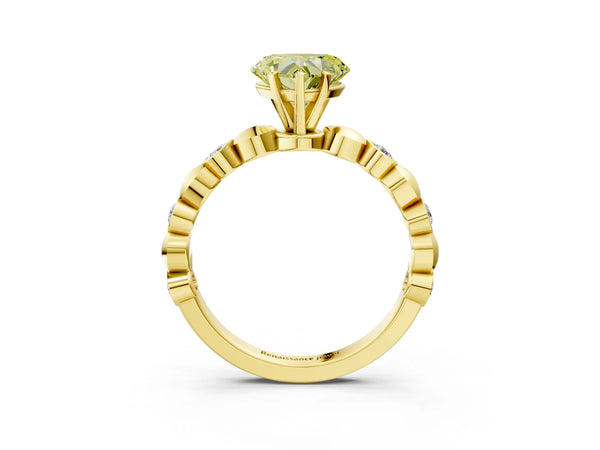 Yellow gold Fancy Yellow Heart  Solitaire Bezel-Set Diamond Ring with Beaded Band and Four-Prong Setting