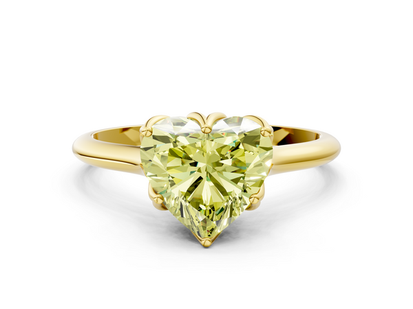 Yellow gold Fancy Yellow Heart  Solitaire Cathedral Diamond Ring with Six-Prong Setting