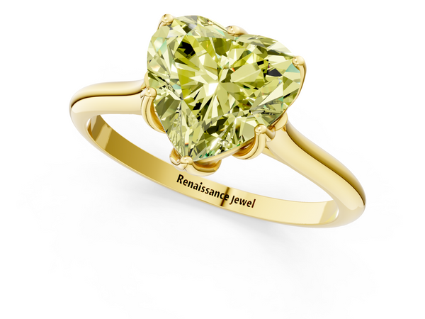 Yellow gold Fancy Yellow Heart  Solitaire Cathedral Diamond Ring with Six-Prong Setting