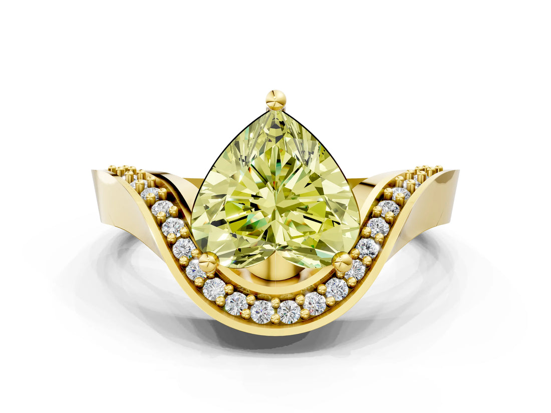 Yellow gold Fancy Yellow Heart  Solitaire Diamond Engagement Ring with Pave Band and Four-Prong Setting
