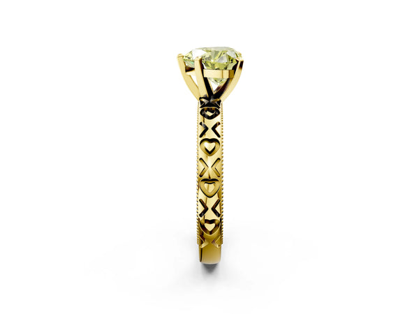 Yellow Gold Heart-Shaped XO Engraved Engagement Ring Setting for Fancy Yellow Center