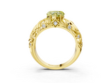 Yellow gold Fancy Yellow Heart  Solitaire Diamond Leaf Vine Band with Prong Setting_51