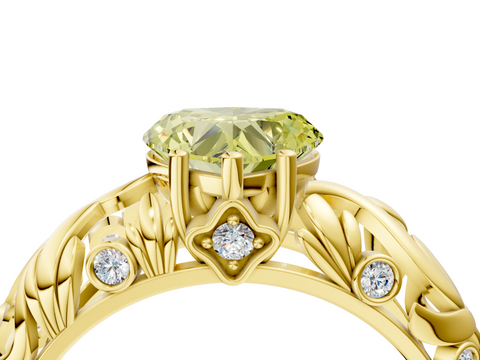 Yellow gold Fancy Yellow Heart  Solitaire Diamond Leaf Vine Band with Prong Setting_52