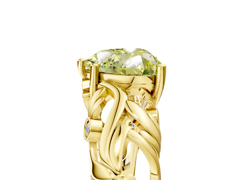Yellow gold Fancy Yellow Heart  Solitaire Diamond Leaf Vine Band with Prong Setting_53