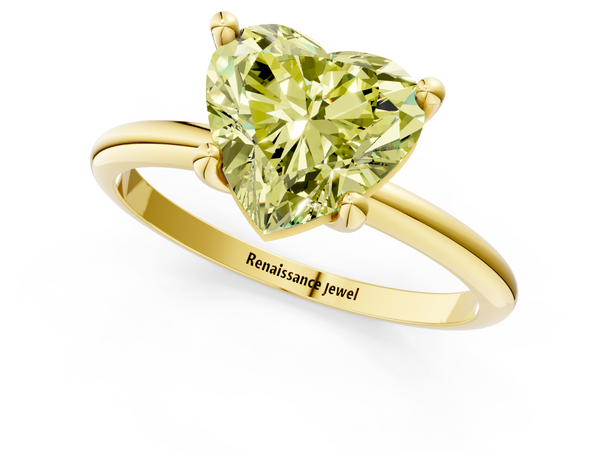 Yellow gold Fancy Yellow Heart  Solitaire Diamond Ring with 4-Prong Setting on a Classic Band